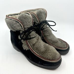 Vintage 70s Suede Boots With Lining And Faux Fur Accents Size 7
